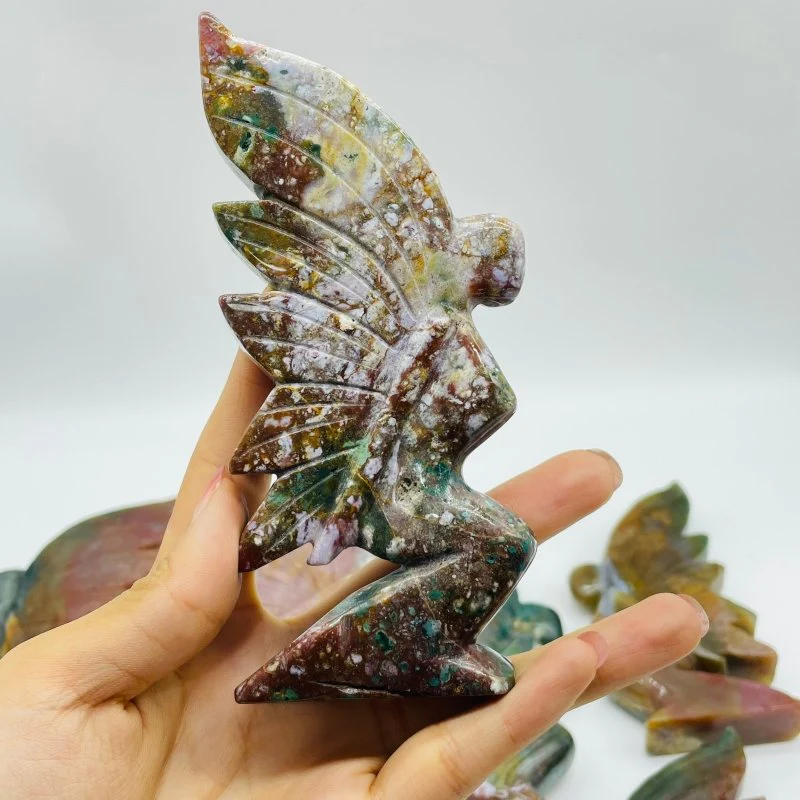 7 Pieces Beautiful Ocean Jasper Butterfly Fairy Carving - Image 2