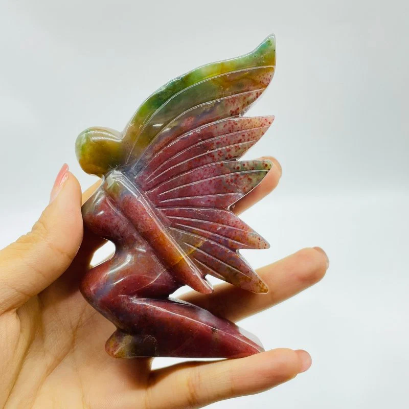 7 Pieces Beautiful Ocean Jasper Butterfly Fairy Carving - Image 3
