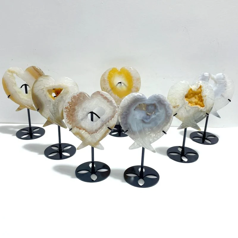 7 Pieces Geode Druzy Agate Fish Carving With Stand