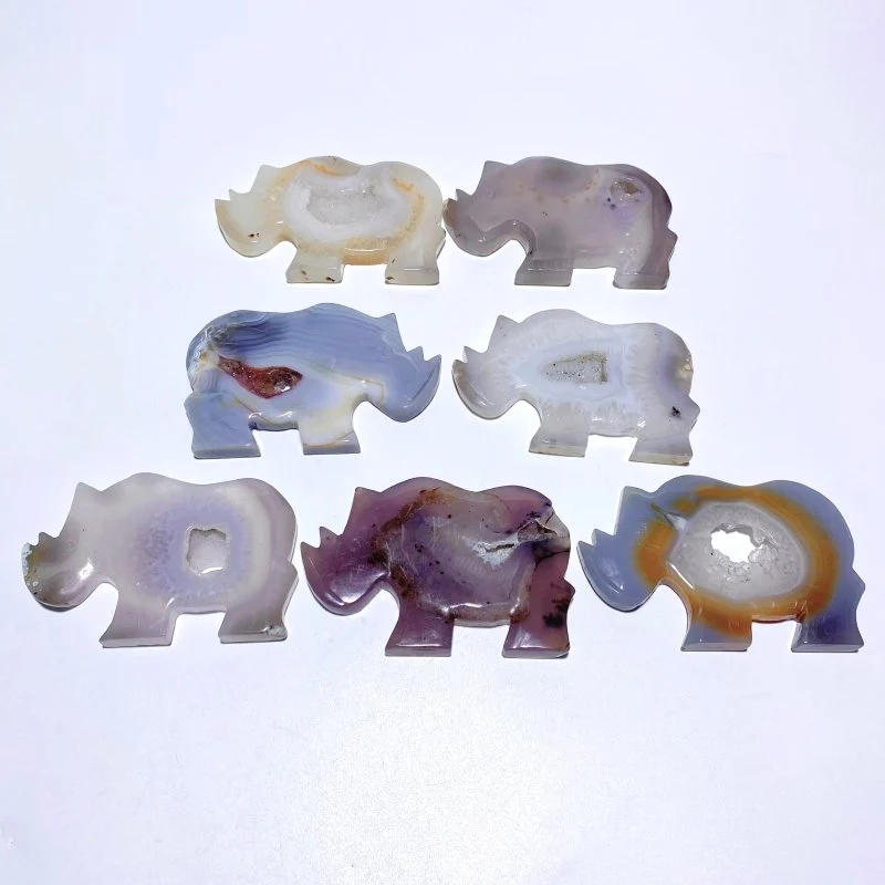 7 Pieces Geode Druzy Agate Rhino Carving