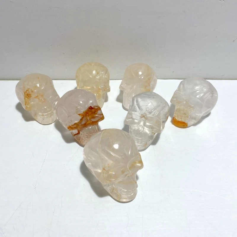 7 Pieces Hematoid Quartz Golden Fire Quartz Skull Carving