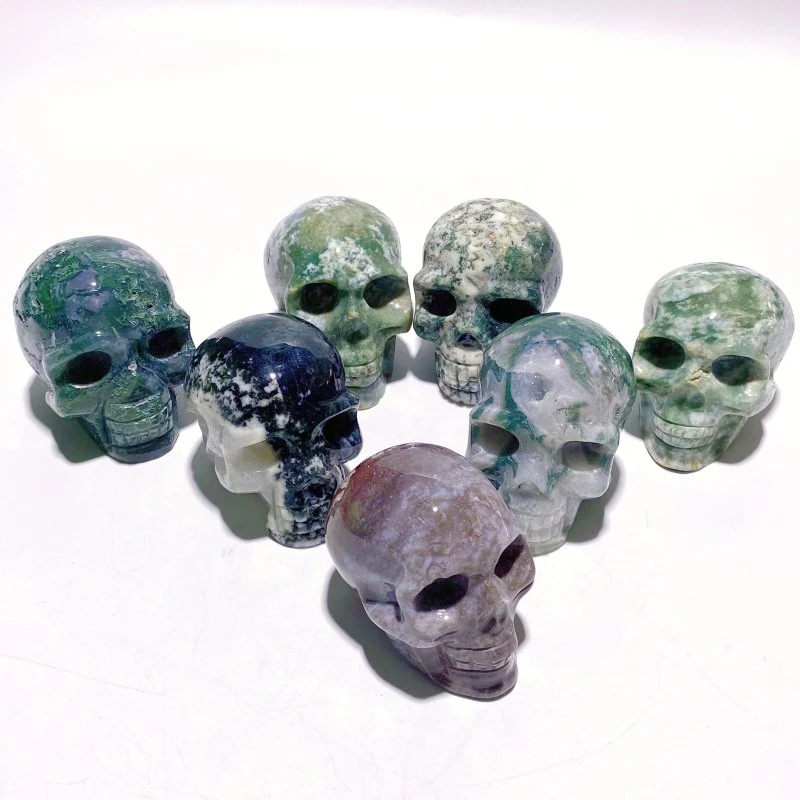7 Pieces Moss Agate Skull Carving