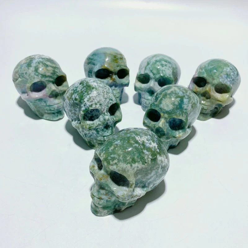 7 Pieces Moss Agate Skull Carving