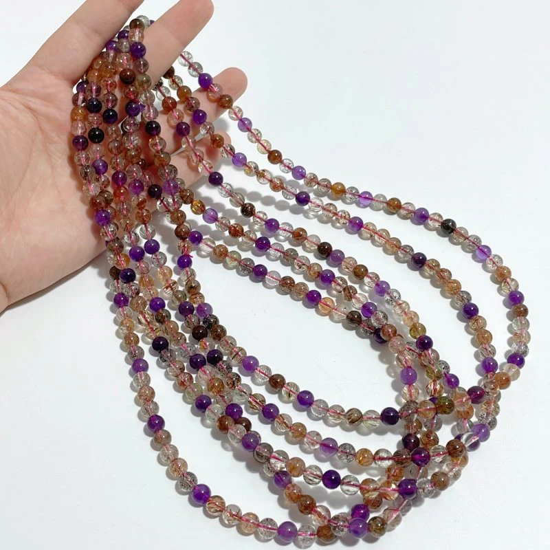 5 Pieces 7mm Super 7 Amethyst Beads 3-Loop Bracelet/Necklace For DIY