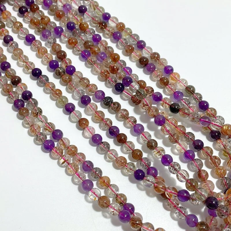 5 Pieces 7mm Super 7 Amethyst Beads 3-Loop Bracelet/Necklace For DIY - Image 2