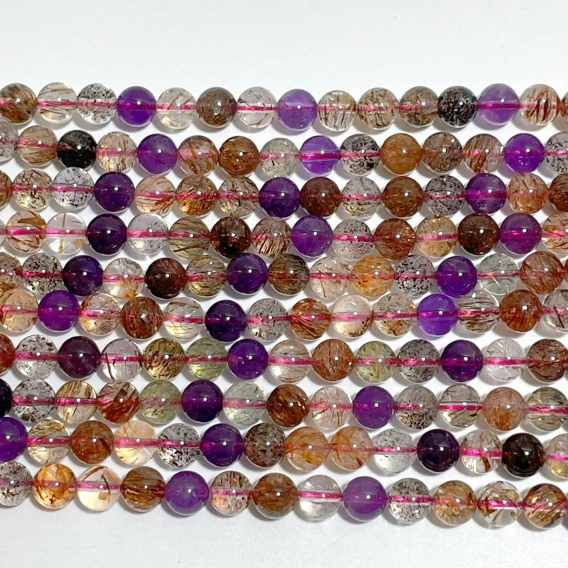 5 Pieces 7mm Super 7 Amethyst Beads 3-Loop Bracelet/Necklace For DIY - Image 3