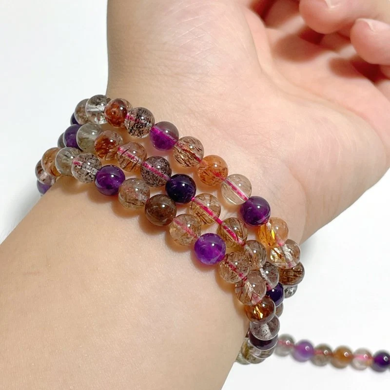 5 Pieces 7mm Super 7 Amethyst Beads 3-Loop Bracelet/Necklace For DIY - Image 4