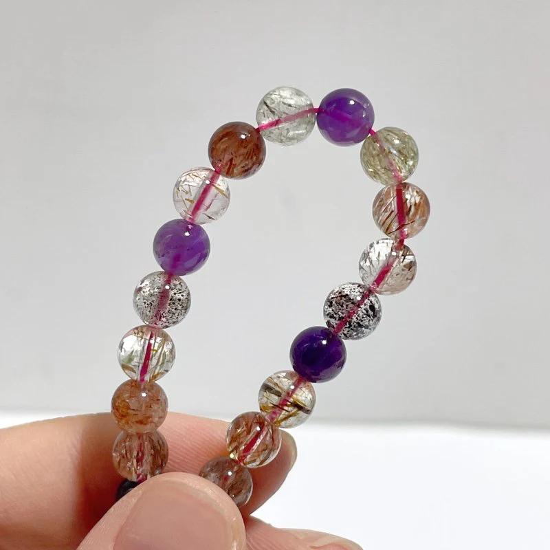 5 Pieces 7mm Super 7 Amethyst Beads 3-Loop Bracelet/Necklace For DIY - Image 5