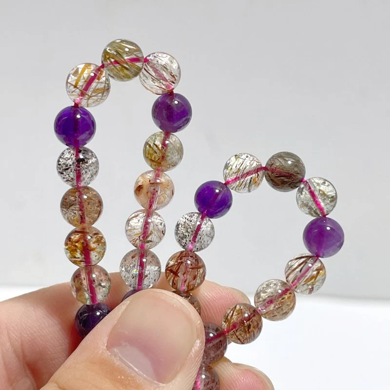 5 Pieces 7mm Super 7 Amethyst Beads 3-Loop Bracelet/Necklace For DIY - Image 6