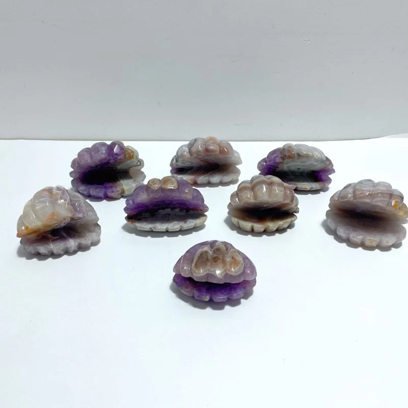 8 Pieces Amethyst Mixed Stripe Agate Shell Carving (Defect)