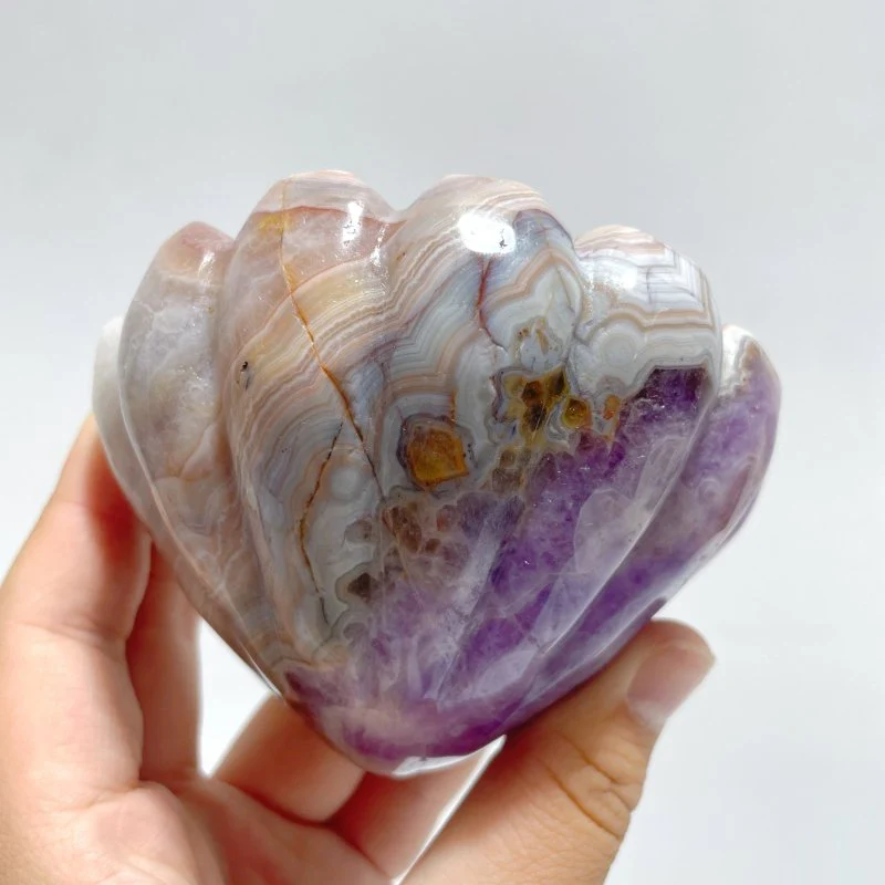 8 Pieces Amethyst Mixed Stripe Agate Shell Carving (Defect) - Image 4