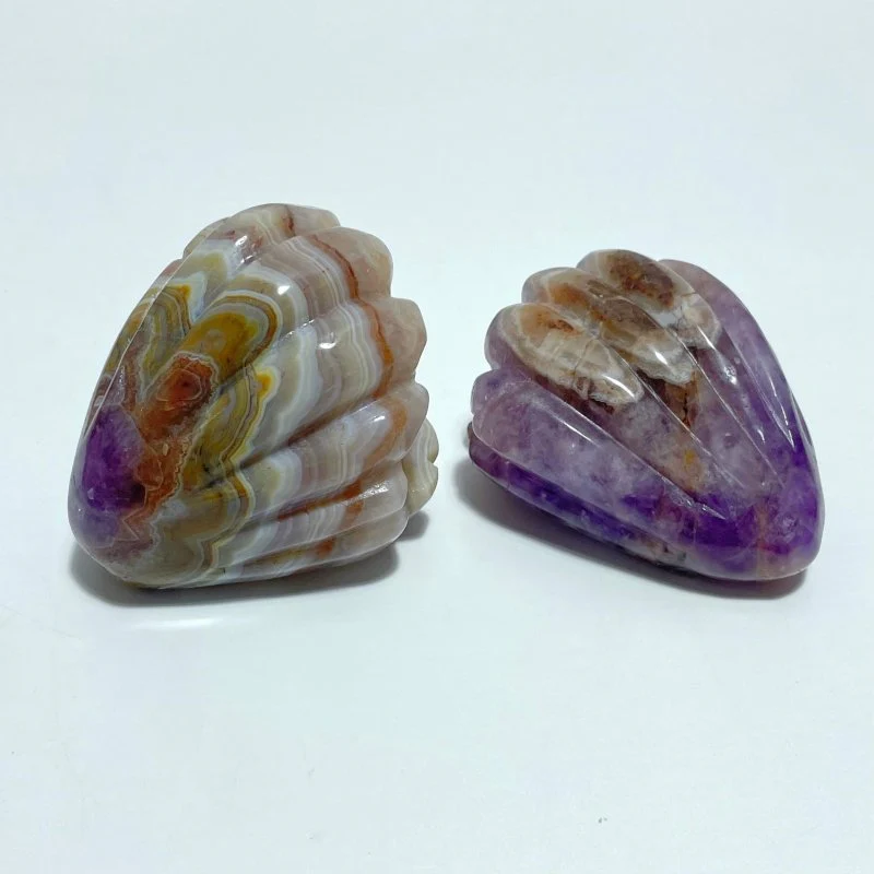 8 Pieces Amethyst Mixed Stripe Agate Shell Carving (Defect) - Image 6