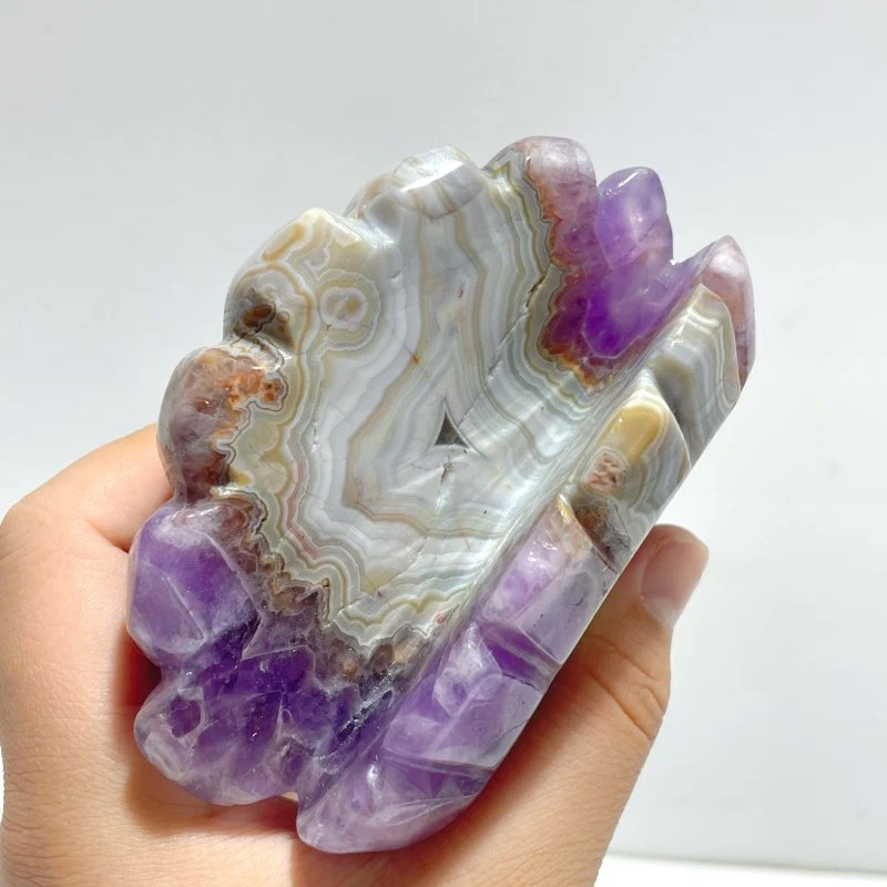 8 Pieces Amethyst Mixed Stripe Agate Shell Carving (Defect) - Image 7