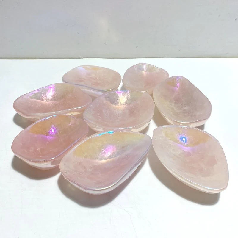 8 Pieces Aura Rose Quartz Bowl Carving
