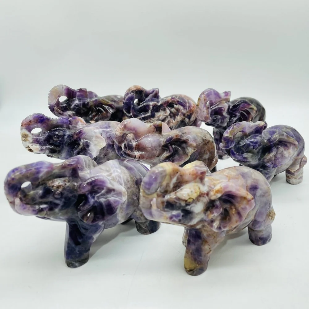 8 Pieces Beautiful Chevron Amethyst Elephant Carving - Image 6