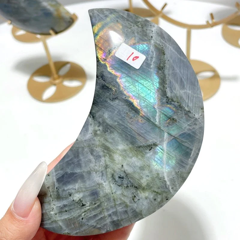 6 Pieces Beautiful Labradorite Moon Carving With Stand - Image 3
