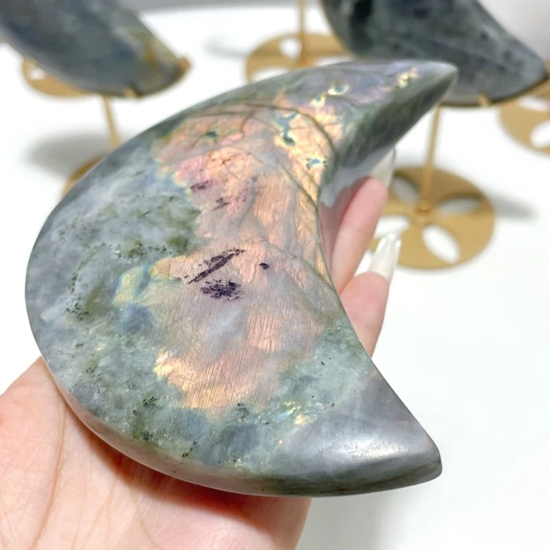 6 Pieces Beautiful Labradorite Moon Carving With Stand - Image 5