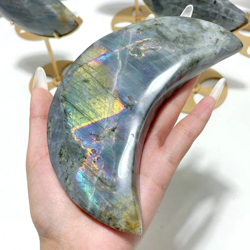 6 Pieces Beautiful Labradorite Moon Carving With Stand - Image 6