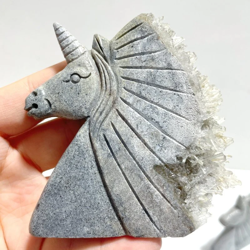 4 Pieces Clear Quartz Cluster Unicorn Carving - Image 3