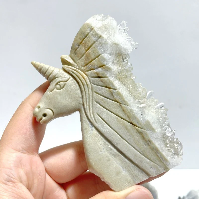 4 Pieces Clear Quartz Cluster Unicorn Carving - Image 5