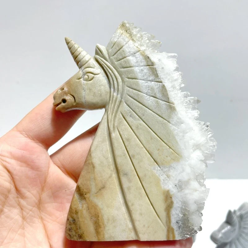 4 Pieces Clear Quartz Cluster Unicorn Carving - Image 7