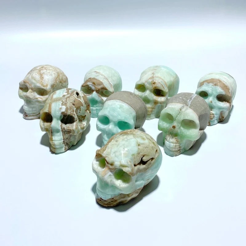 8 Pieces Green Calcite Skull Carving Clearance