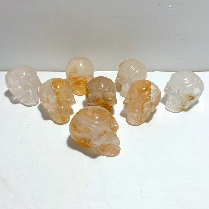 8 Pieces Hematoid Quartz Golden Fire Quartz Skull Carving