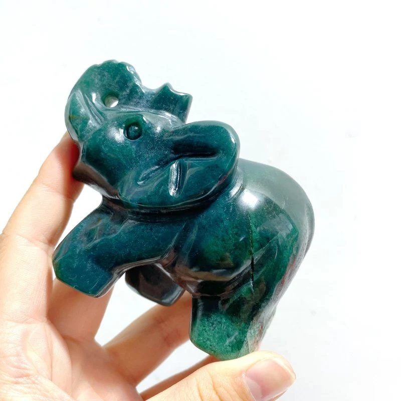 8 Pieces Moss Agate Elephant Carving - Image 2