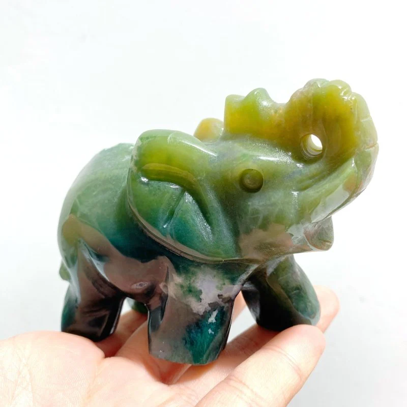 8 Pieces Moss Agate Elephant Carving - Image 3