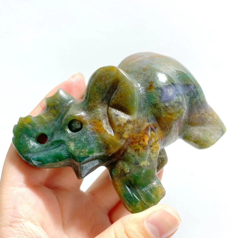 8 Pieces Moss Agate Elephant Carving - Image 4