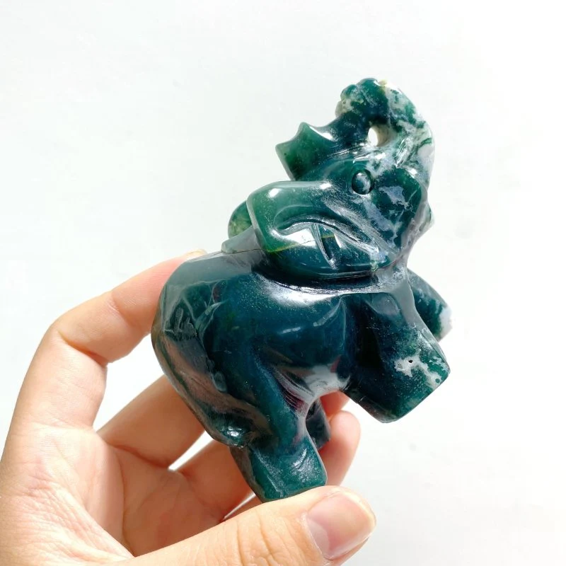 8 Pieces Moss Agate Elephant Carving - Image 5
