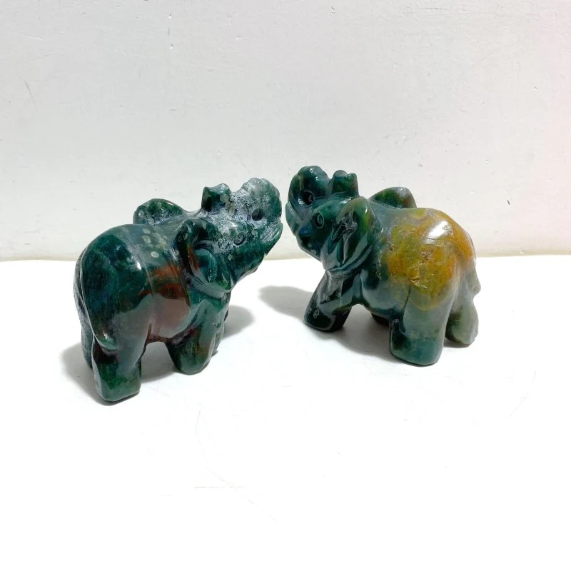 8 Pieces Moss Agate Elephant Carving - Image 6