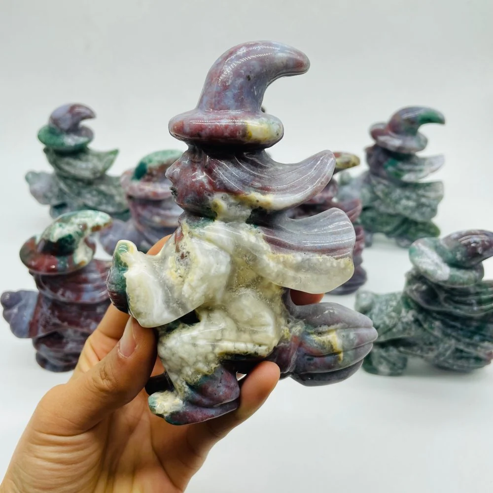 8 Pieces Ocean Jasper Witch Riding A Broom Hand Carving - Image 2