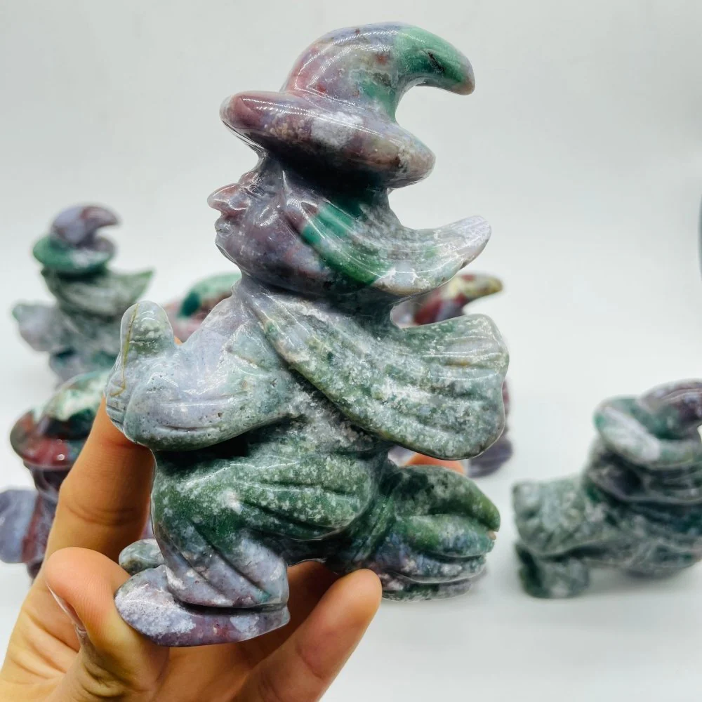 8 Pieces Ocean Jasper Witch Riding A Broom Hand Carving - Image 5