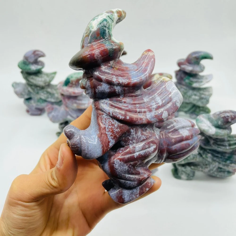 8 Pieces Ocean Jasper Witch Riding A Broom Hand Carving - Image 6