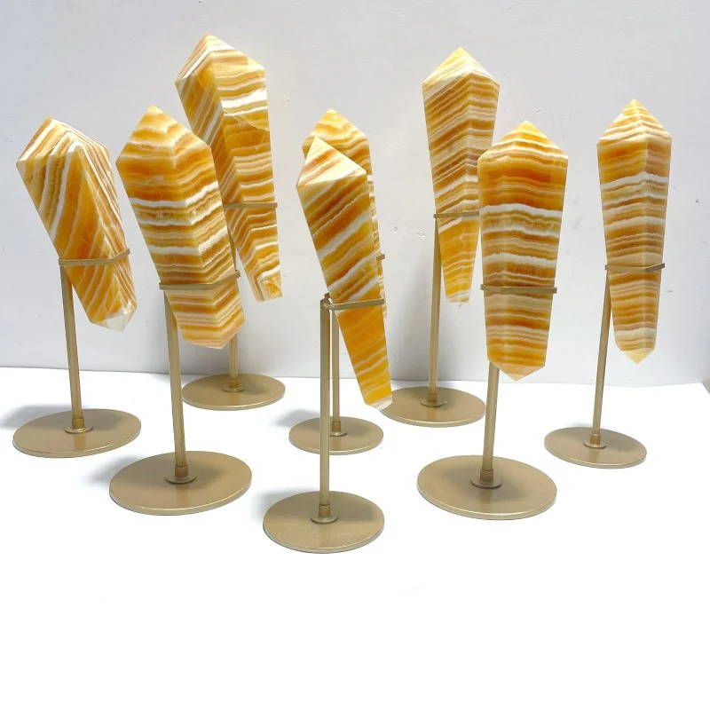 8 Pieces Yellow Calcite Magic Scepter Wand Points With Stand