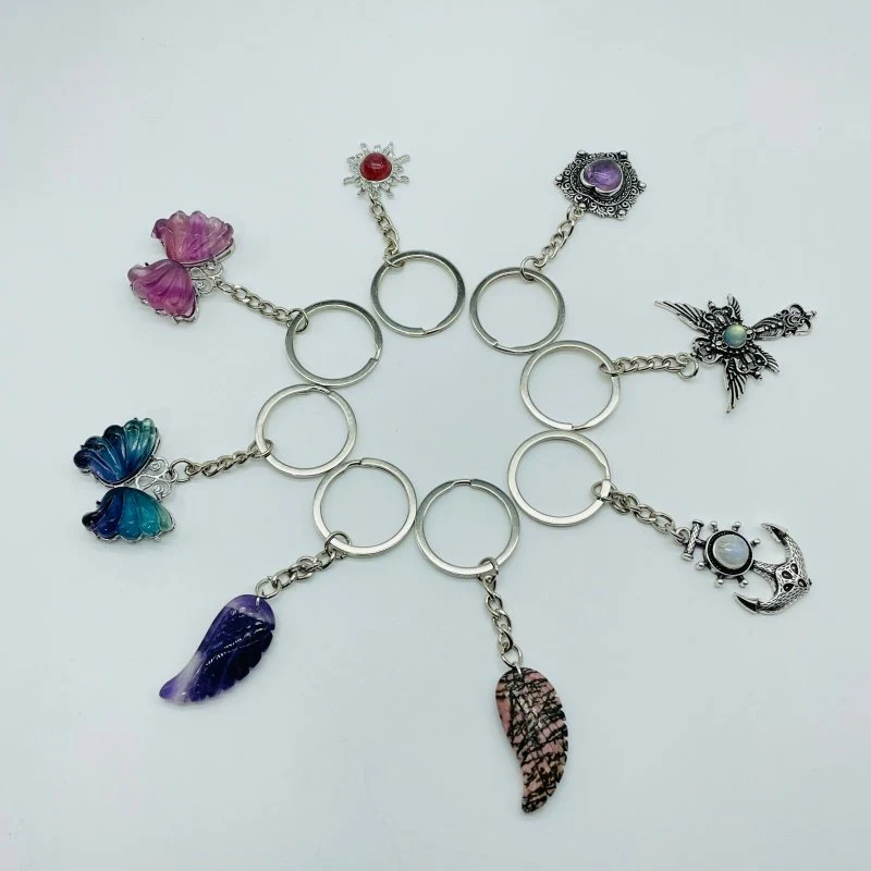 8 Types Crystal Keychain Stone Carving Wholesale Wing Heart Shape - Image 2