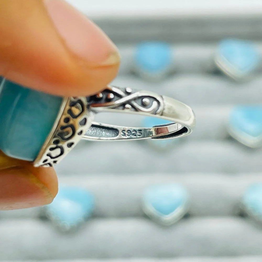 23 Pieces Beautiful Larimar Different Styles 925 Sterling Silver Heart Rings Wholesale - Image 3