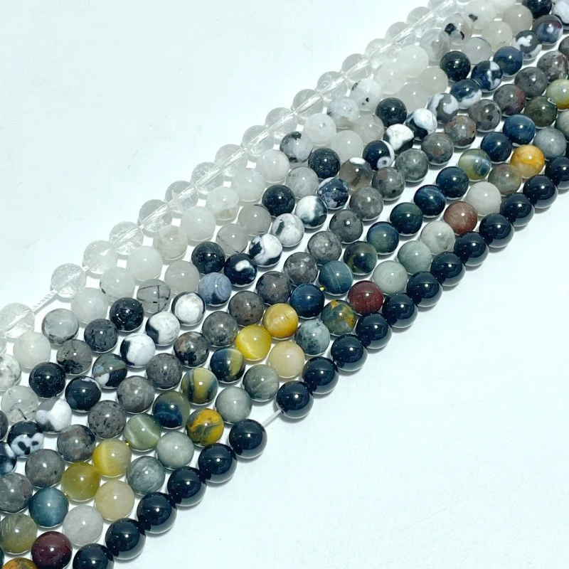 8mm Stripe Beads Bracelets Wholesale Clear Quartz Black Tourmaline Obsidian - Image 2