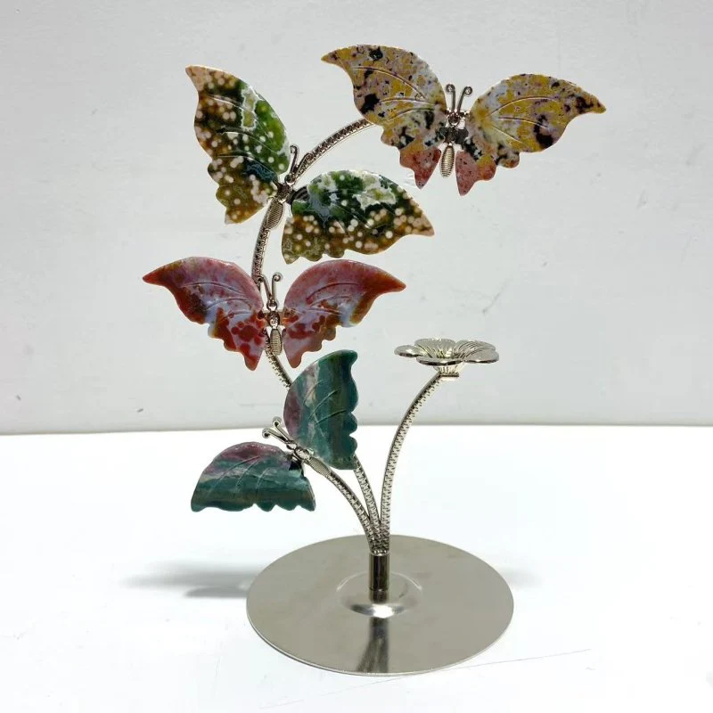 8th Vein Ocean Jasper Butterfly Flower Carving With Stand Wholesale - Image 2