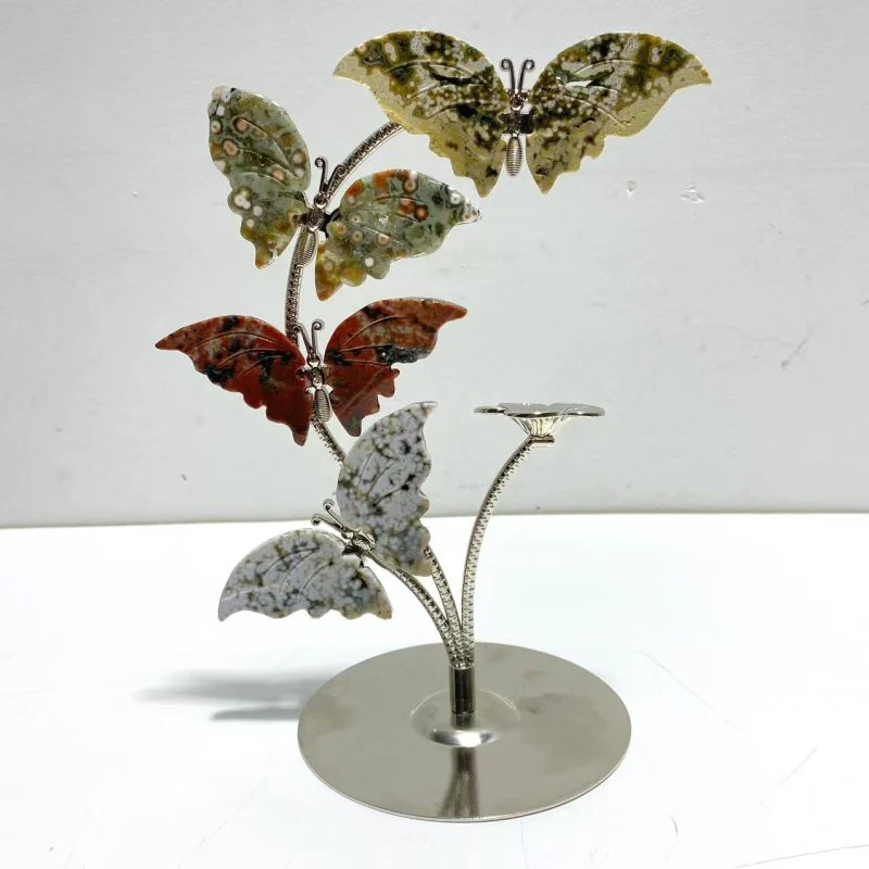 8th Vein Ocean Jasper Butterfly Flower Carving With Stand Wholesale - Image 3