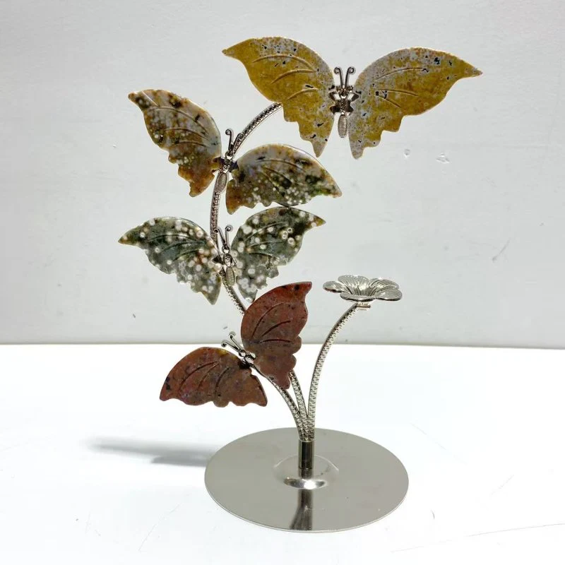 8th Vein Ocean Jasper Butterfly Flower Carving With Stand Wholesale - Image 4