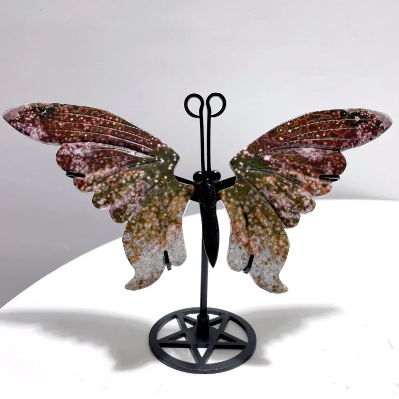 3 Pairs 8th Vein Ocean Jasper Butterfly Wing Carving With Stand #2 - Image 4