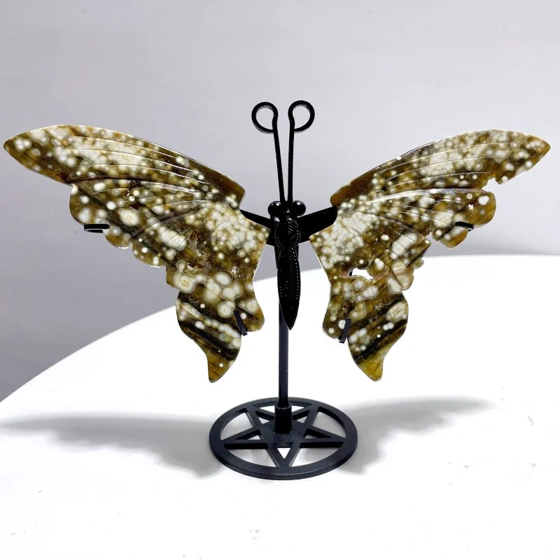3 Pairs 8th Vein Ocean Jasper Butterfly Wing Carving With Stand #2 - Image 5
