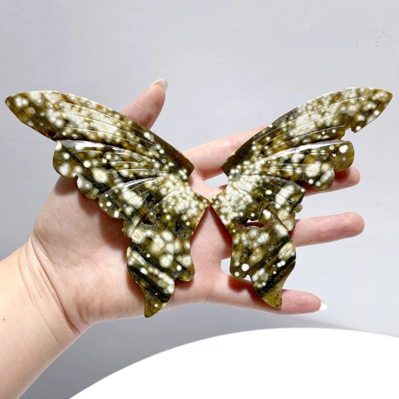 3 Pairs 8th Vein Ocean Jasper Butterfly Wing Carving With Stand #2 - Image 6