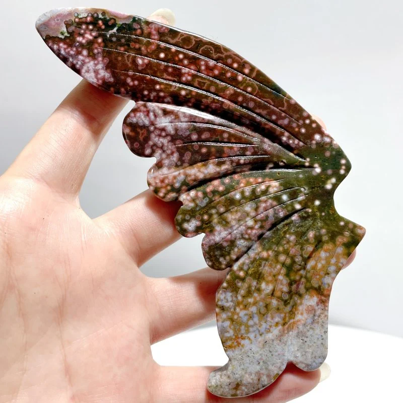 3 Pairs 8th Vein Ocean Jasper Butterfly Wing Carving With Stand #2 - Image 7