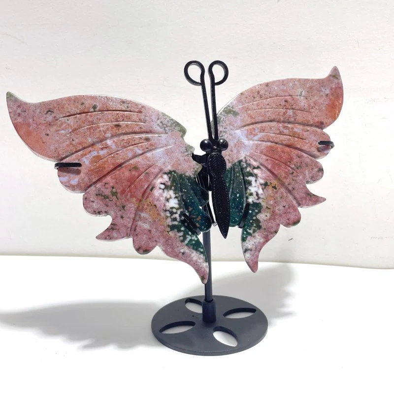 3 Pairs 8th Vein Ocean Jasper Butterfly Wing Carving With Stand #1 - Image 2