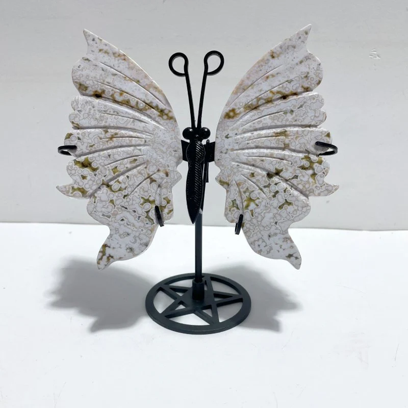3 Pairs 8th Vein Ocean Jasper Butterfly Wing Carving With Stand #3 - Image 6