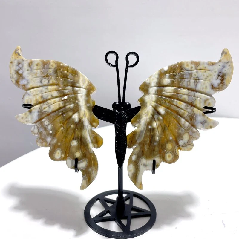 3 Pairs 8th Vein Ocean Jasper Butterfly Wing Carving With Stand #4 - Image 3