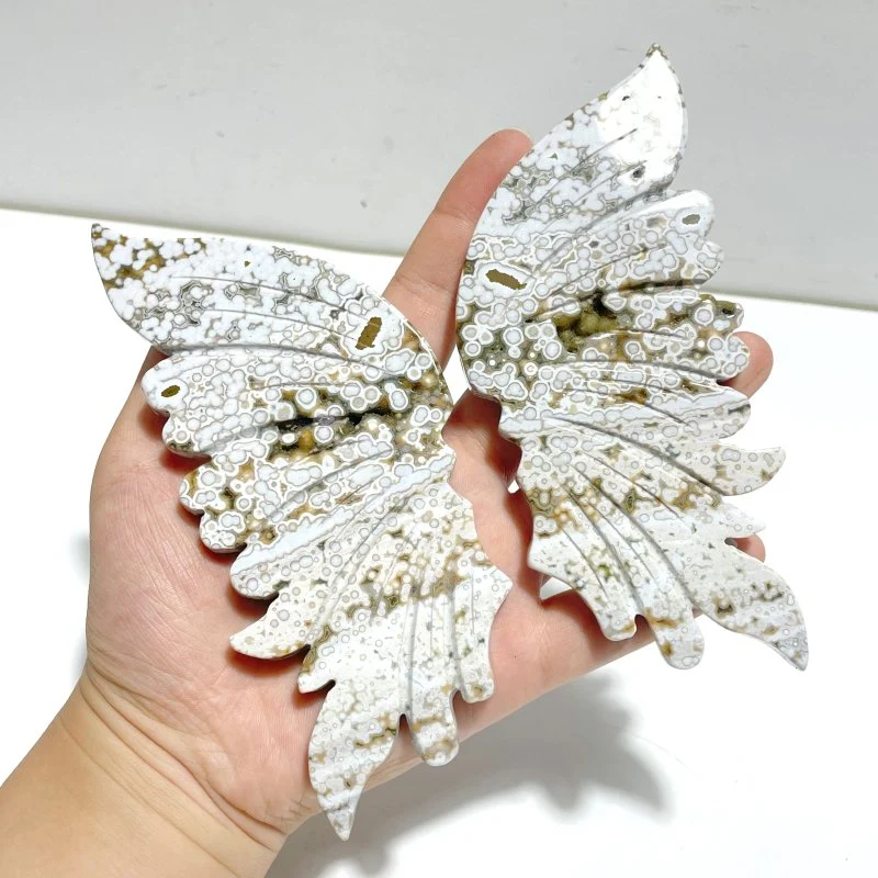 3 Pairs 8th Vein Ocean Jasper Butterfly Wing Carving With Stand #1 - Image 5